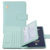 A light mint green slim PU leather RFID blocking passport and ID wallet with a flap.