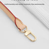 A close-up of a light tan leather strap with a gold-toned metal clasp, showing multi-layer electroplating finish.