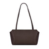 A dark brown genuine leather mini shoulder bag with adjustable straps shown against a white background.