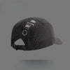 A black Dyx base camp mesh baseball cap is shown from above.