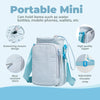 A light blue portable mini carrier bag designed to hold items like water bottles and mobile phones.