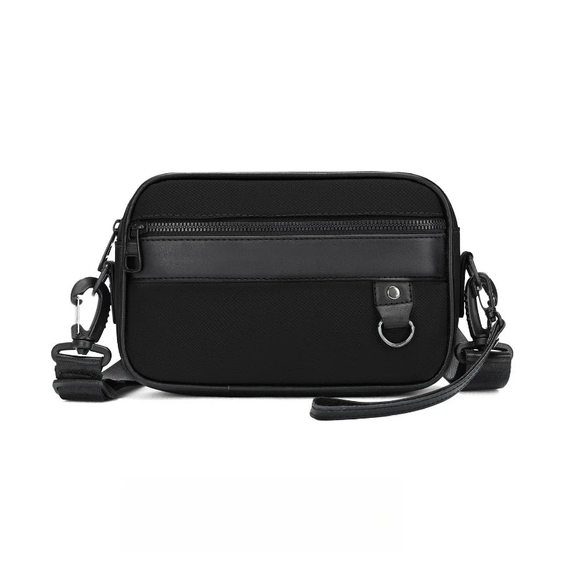 Bolso cruz de cuero sintético negro para mujeres con correa ajustable.