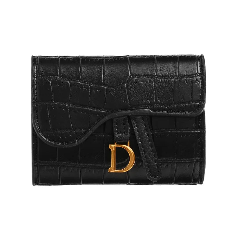 Portefeuille pochette en cuir noir avec gravure initiale et coutures dorées