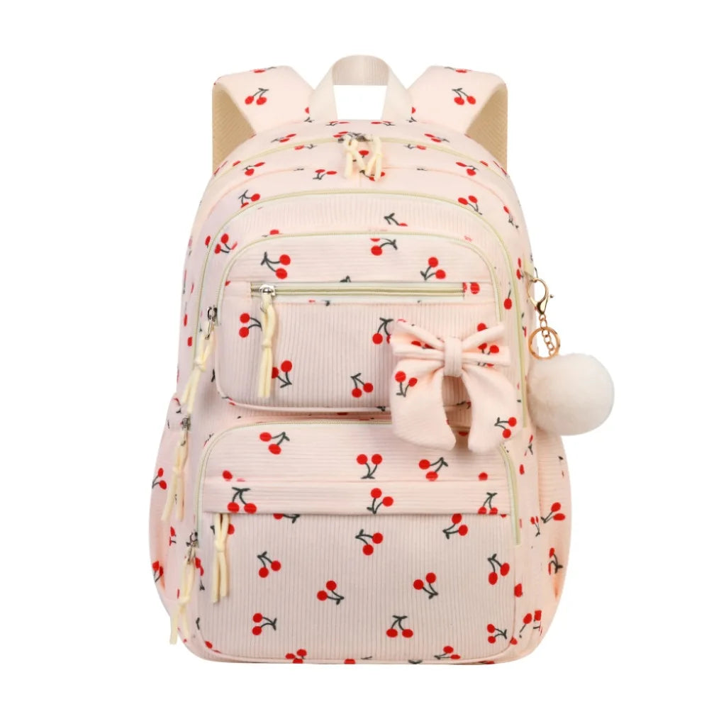 Rosa Samtbeutel-Schultasche für Mädchen mit niedlichem Design und Pompon.