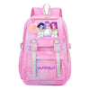 Pink and purple Hunterx laptop backpack featuring stylized characters