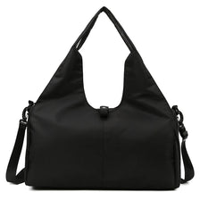 Black multi-use fitness and yoga shoulder bag with a wide opening
