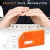Orange silicone luggage tag with a clear window for personal information