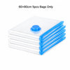 A stack of 5 clear plastic vacuum storage bags with blue seals and a pump mechanism.