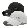 A black and white outdoor baseball cap set featuring a logo on the front.
