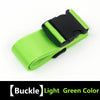 Light green luggage identification strap with a black buckle
