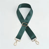 A dark green nylon adjustable shoulder strap with gold-toned hardware.
