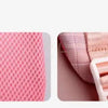 A pink canvas backpack with a subtle print texture shown in two views.