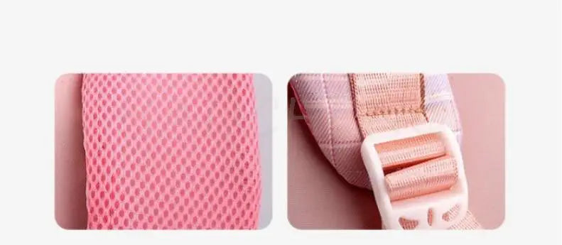 A pink canvas backpack with a subtle print texture shown in two views.