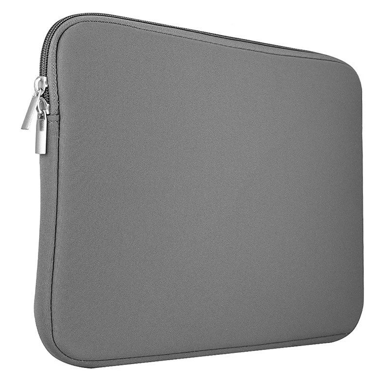 A gray shockproof laptop sleeve with a zipper closure and soft lining.
