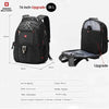 Black Swiss Military 16 inch laptop backpack with upgrade features shown from the front.