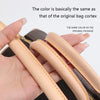 A hand is holding a light tan leather strap, emphasizing that the color matches the original bag cortex.