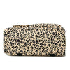 A leopard print travel duffel bag with a shoe compartment.
