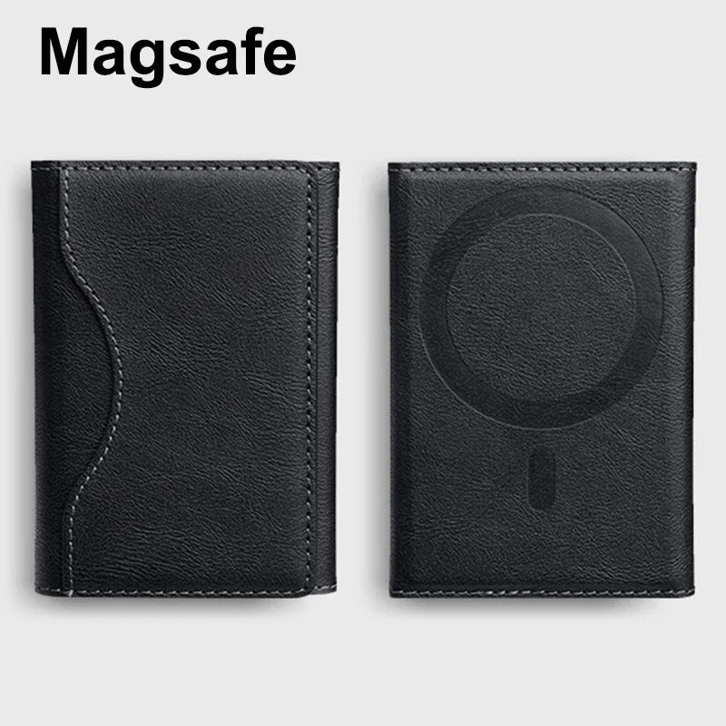 Black magnetic leather card wallet designed for iPhone