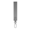 A gray nylon wrist strap keychain with a rectangular loop and a split ring.