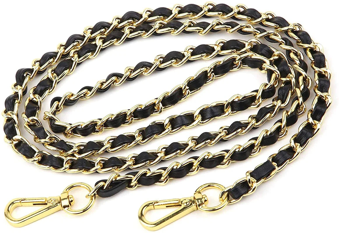 Gold and black braided metal chain shoulder strap for crossbody bags