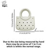 A round white PVC handbag with a handle and a pattern of small holes.