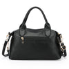 Black soft leather tote bag with gold hardware and adjustable shoulder strap