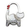 Silver portable cat handbag hooks with a heart charm and a cat silhouette design