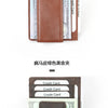 A brown leather wallet with multiple credit cards and an RFID blocking feature.