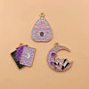 A set of celestial sun moon star tarot charms in purple and gold for jewelry making