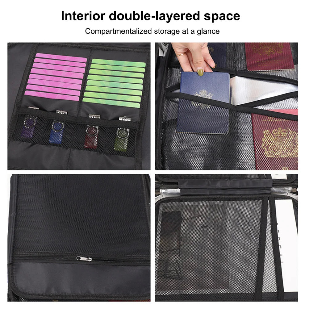 Interior double-layered space compartmentalized storage organizer box showing various compartments and fabric layers
