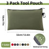 A green tool pouch with waterproof lining and a black zipper, shown next to color options.