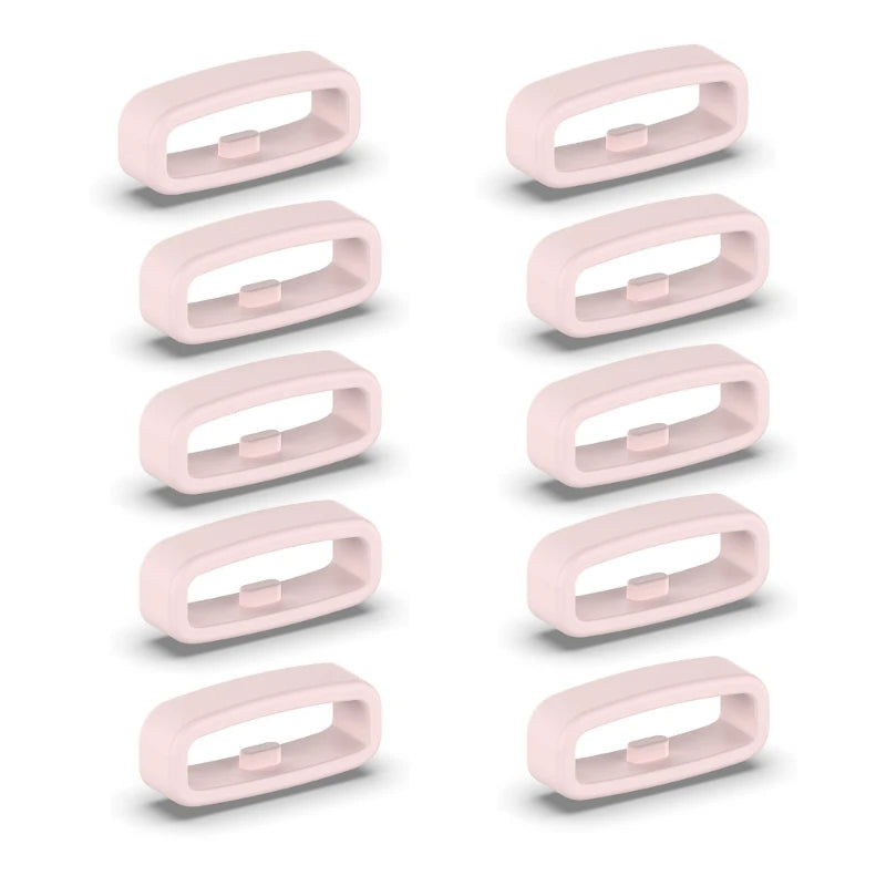 A set of five pink silicone watch strap retainer rings arranged vertically.