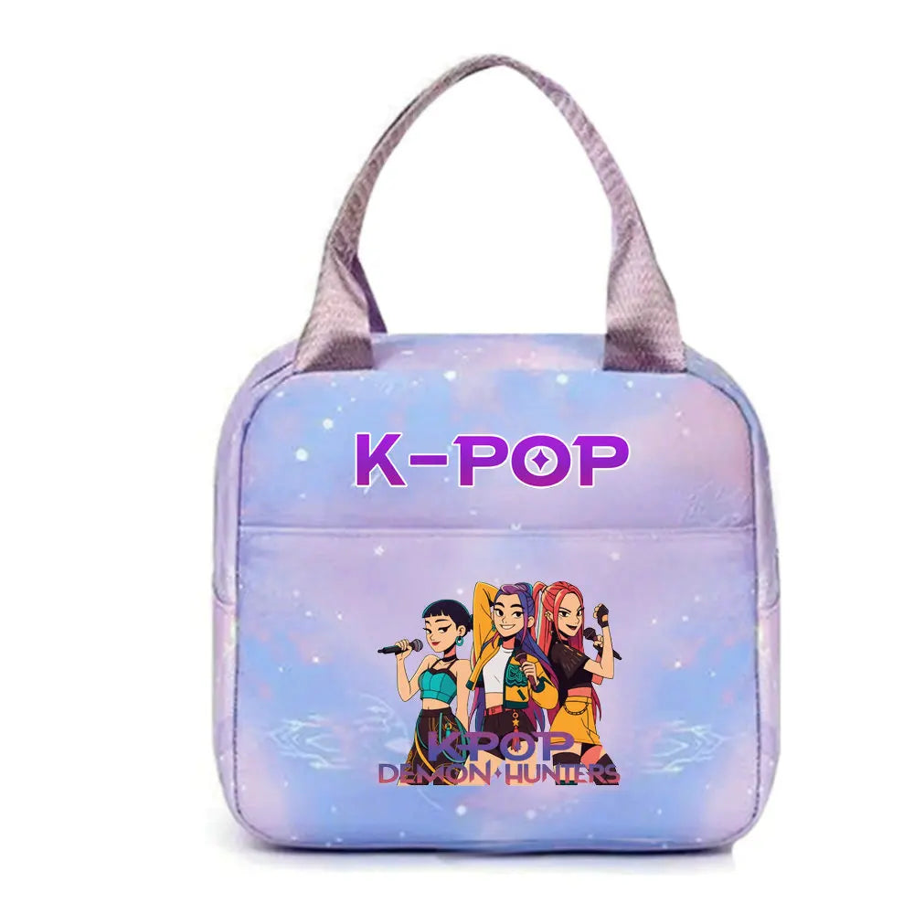 Purple insulated backpack featuring a K-Pop theme with a star design