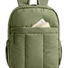 Olive green large capacity laptop backpack with a front pocket and quilted design