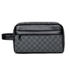 A black PU leather crossbody bag with a flap closure and textured pattern.