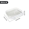 A clear, rectangular storage pouch with a white lid and silicone seal.
