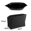 Black felt organizer insert for handbags shown from the top and a side view with dimensions.