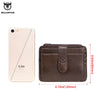 Brown genuine leather card holder with a flap and a matching smartphone case shown next to it.