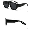 Black oversized square sunglasses shown from the front and side views.