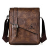 Brown men's PU leather messenger bag with adjustable strap and leather accents