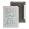 A vintage library card magnetic detachable cover for an e-reader, showing a handwritten note on the cover.