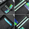 A black slim PU leather credit card wallet showing multiple cards inside.