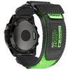 A black and lime green nylon sport strap for a Garmin watch with the HEMSUT logo visible.