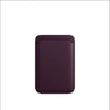 A dark purple leather wallet case with a slim profile.