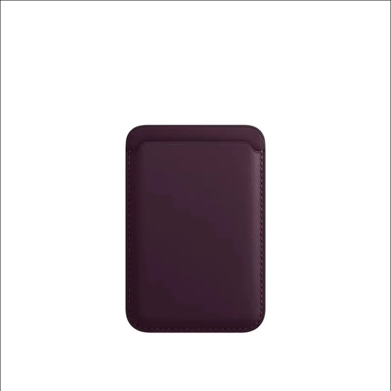 A dark purple leather wallet case with a slim profile.