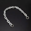 Silver acrylic purse chain strap for shoulder bags displayed against a dark background.
