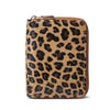 A brown leopard print double zipper wallet.
