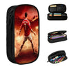 Black zippered pencil case featuring a soccer player graphic on the front