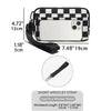 Black and white checkered multi-card wallet with a clear ID window and a black wristlet strap.