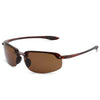 Brown rimless polarized sports sunglasses with dark tinted lenses and a brown frame.